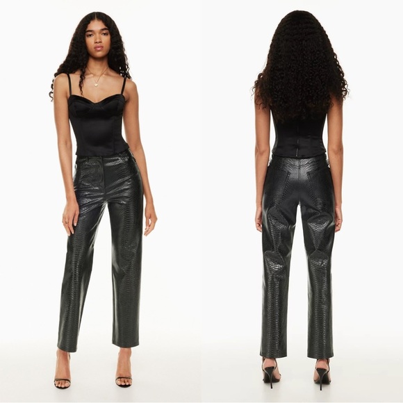 NWT Aritzia Wilfred Melina Black Python Snakeskin Faux Leather Straight Leg Pant - Picture 1 of 6